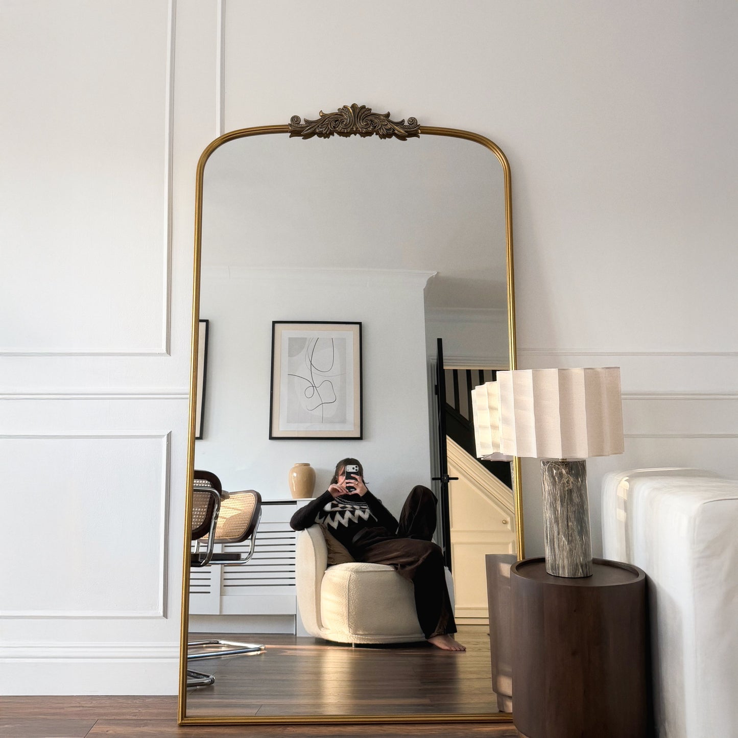 Miroir Arqué Amélia Grand Format – Métal Doré Antique (186 x 100 cm)