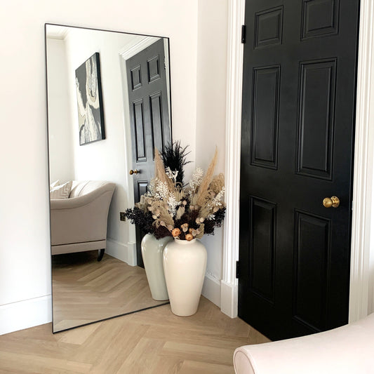 Rechthoekige spiegel Theo - Groot formaat 179 x 80 cm - Matzwart metalen frame Industriële stijl